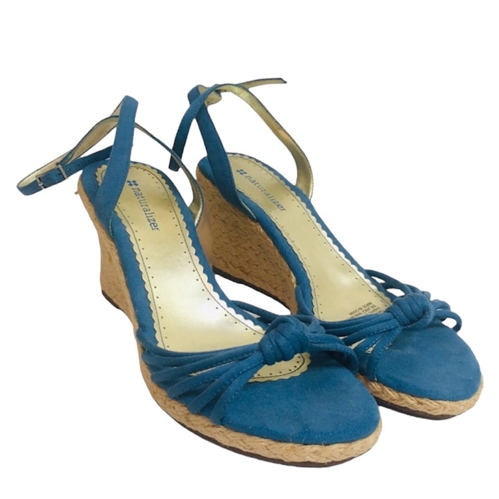 Naturalizer Teal Blue Suede Espadrille Wedge Sandals